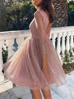 Lace Long Sleeve Sequins Mini&Short Dresses