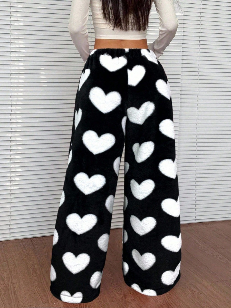 Basic Lace-up Soft Short Plush Elastic Waistband Loose Leisure Christmas Trousers