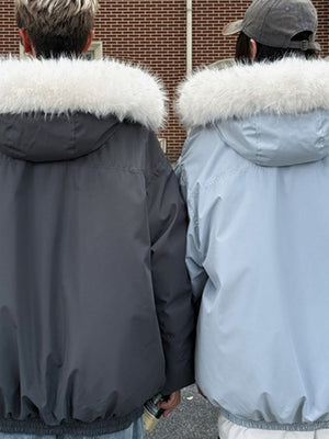 Cotton-padded Hooded  Jacket With Fur Collar