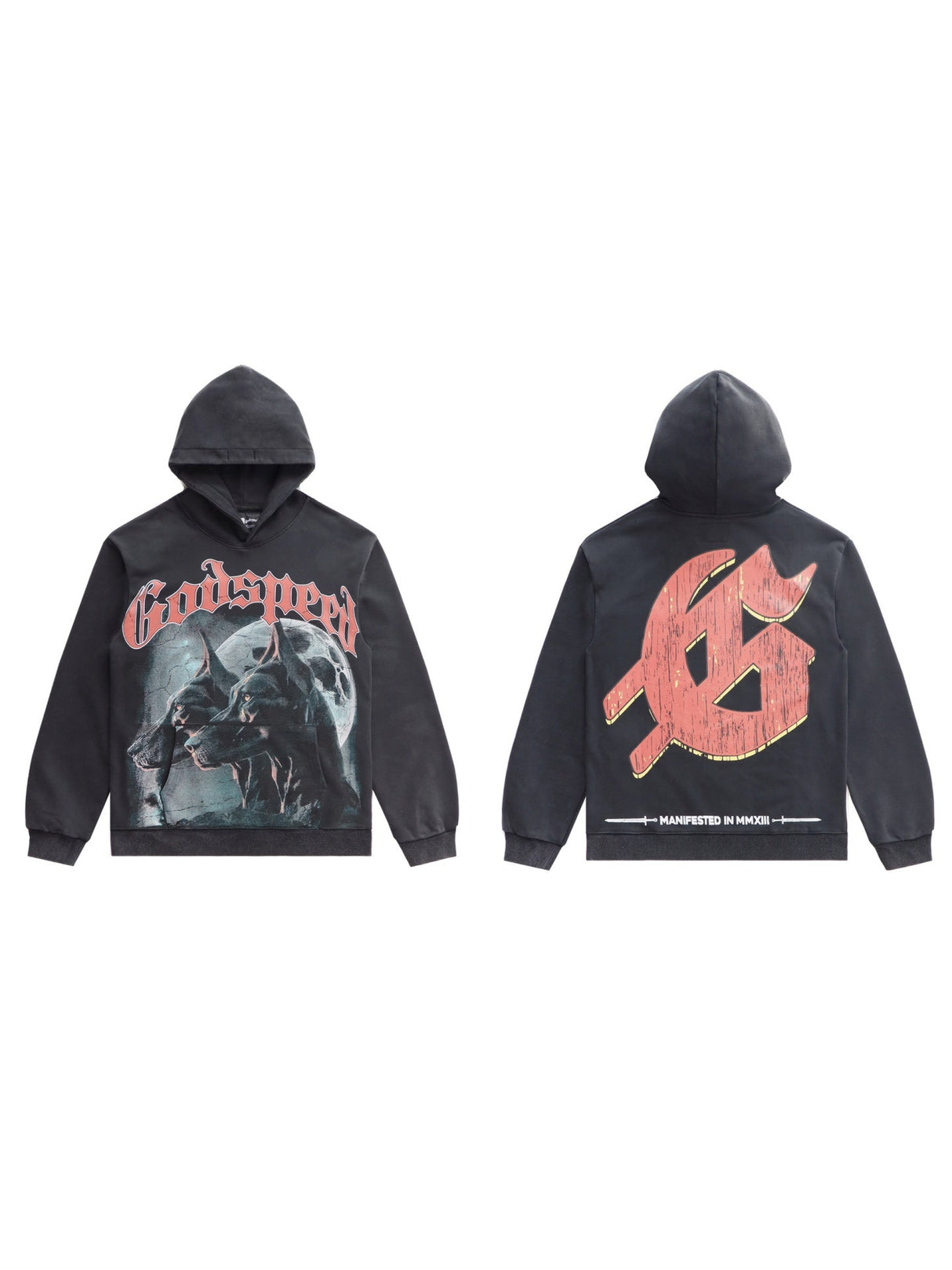 Rock Washed And Aged Printed Hooded Sweatshirt