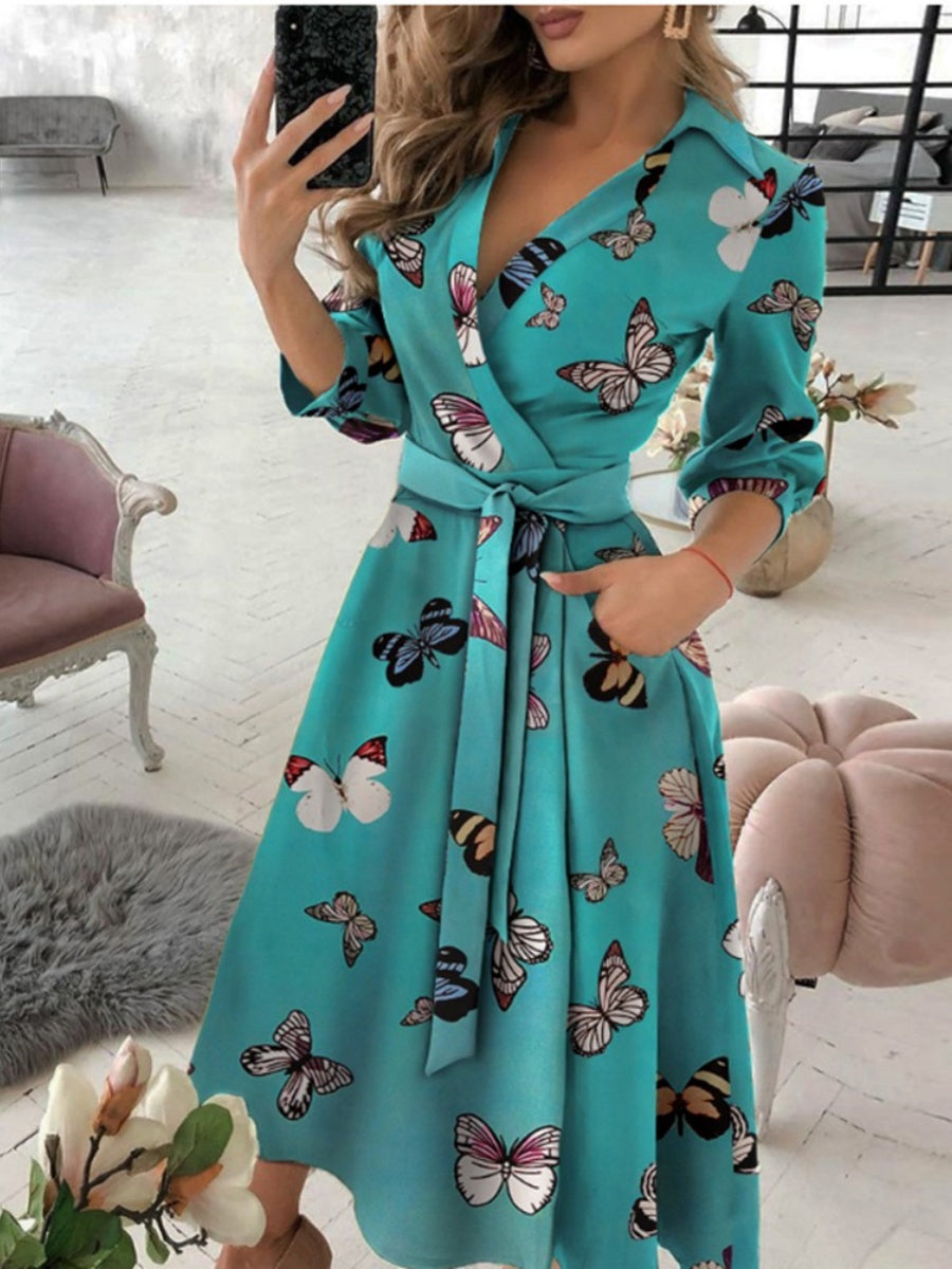 Lace Up Shirts Irregular Printed Maxi Dresses