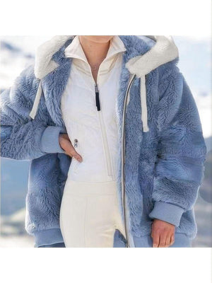Loose Solid Color Plush Zipper Hood With Pockets Solid Color Jackets