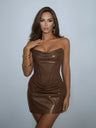 PU Pleated Fishbone Strapless A-line Bustier Mini&Short Dresses