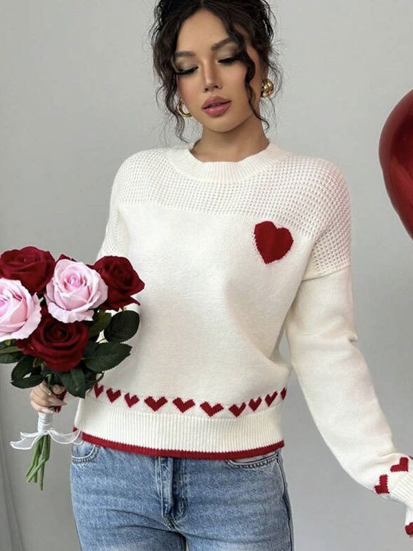 Heart pattern Crew Neck Sweaters