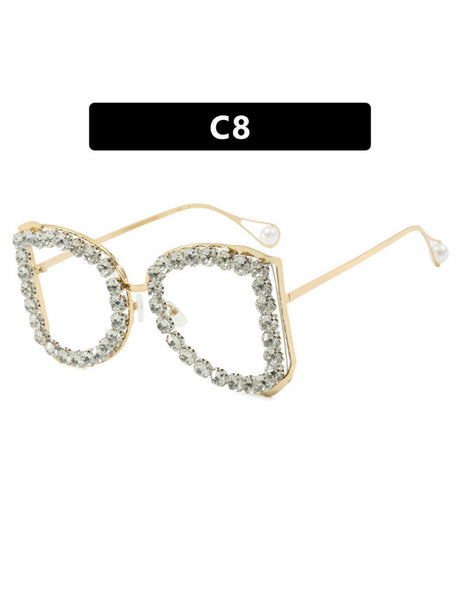 Rhinestone Full-rimmed Irregular Sunglasses