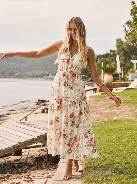 Trim Printed Maxi Dresses
