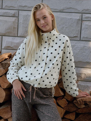 Stand-up Collar Drawstring Sweet And Cool Women's Color-blocked Polka Dot Jacket