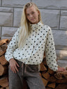 Stand-up Collar Drawstring Sweet And Cool Women's Color-blocked Polka Dot Jacket