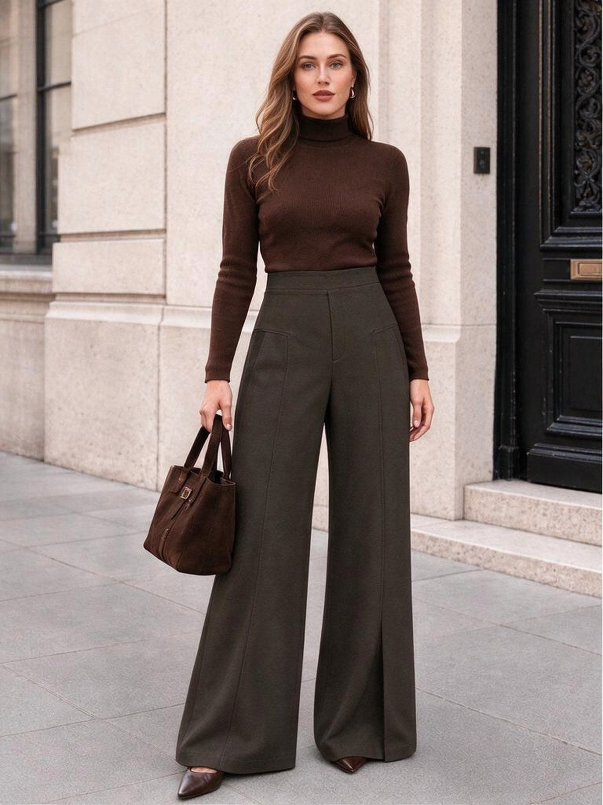 Wide-leg Suit Pants, Women's Commuter Style, Pocket Trousers