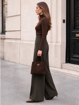 Wide-leg Suit Pants, Women's Commuter Style, Pocket Trousers