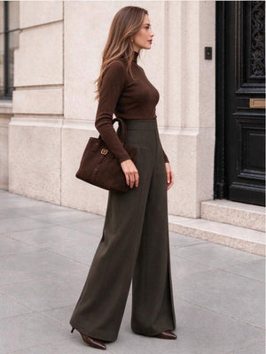 Wide-leg Suit Pants, Women's Commuter Style, Pocket Trousers