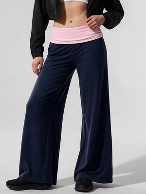 Color-blocked Casual Flared Trousers