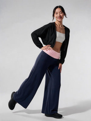 Color-blocked Casual Flared Trousers