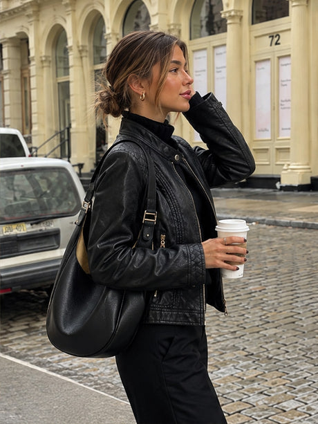 Street Cool Loose Studs Leather Jacket
