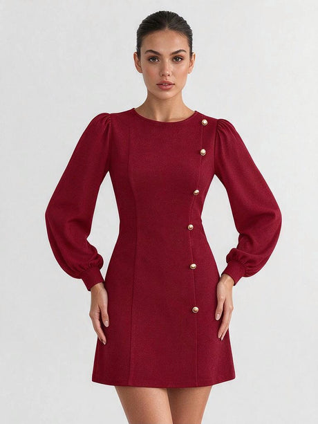 Buttons Solid Color Mini&Short Dresses