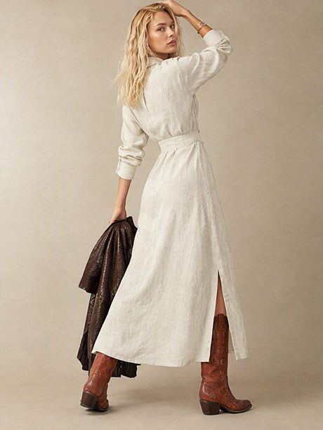 Lapel-front, Fitted Waist, Belted Solid Color Cardigan Long Dress
