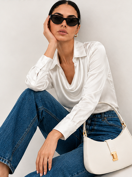 Satin Dangling Simple Long Sleeves Blouse