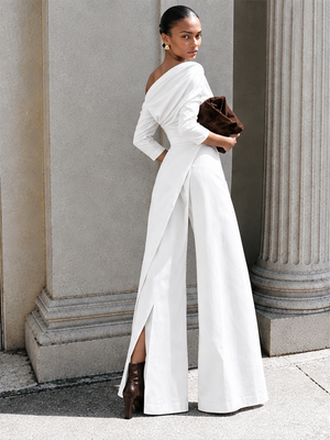 Sloping Shoulders Asymmetrical High Waist Slit Jumpsuits