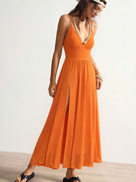 Solid Color Long Dress With Slit