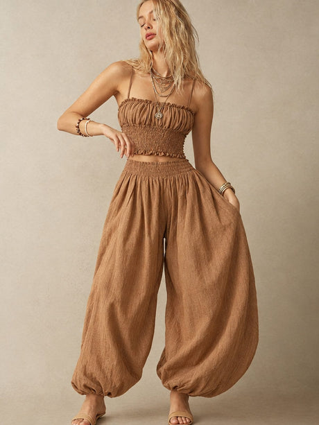 Bandeau Cropped Camisoles Lantern Pants Set 2-piece Sets
