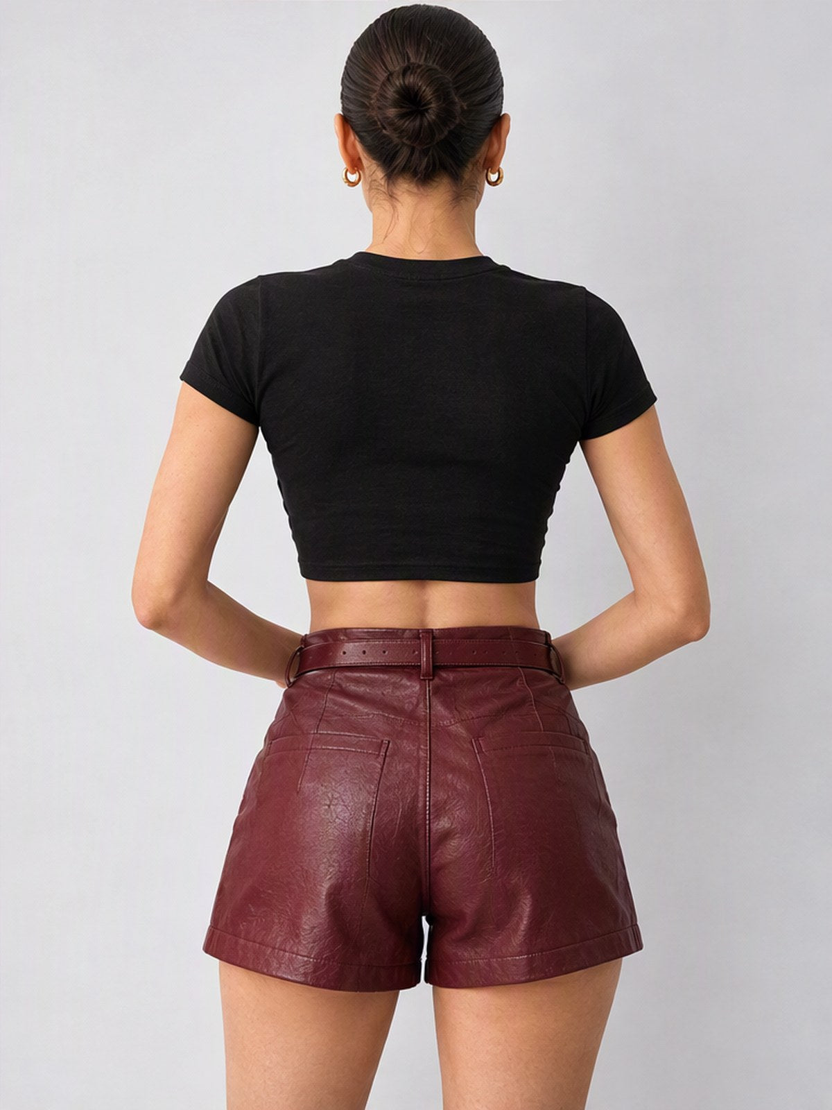 Stylish High-waisted Leather Shorts With Belt
