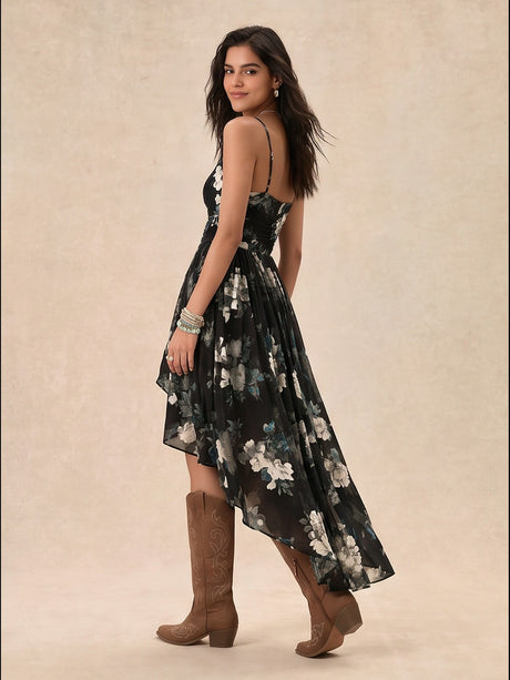 Floral Camisoles Irregular Hem Sexy Maxi Dresses