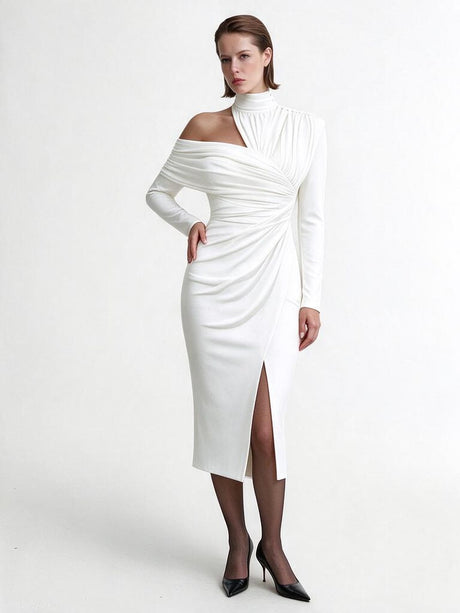 Hollow Slit Knitting Stand Collar Parties Mini&Short Dresses
