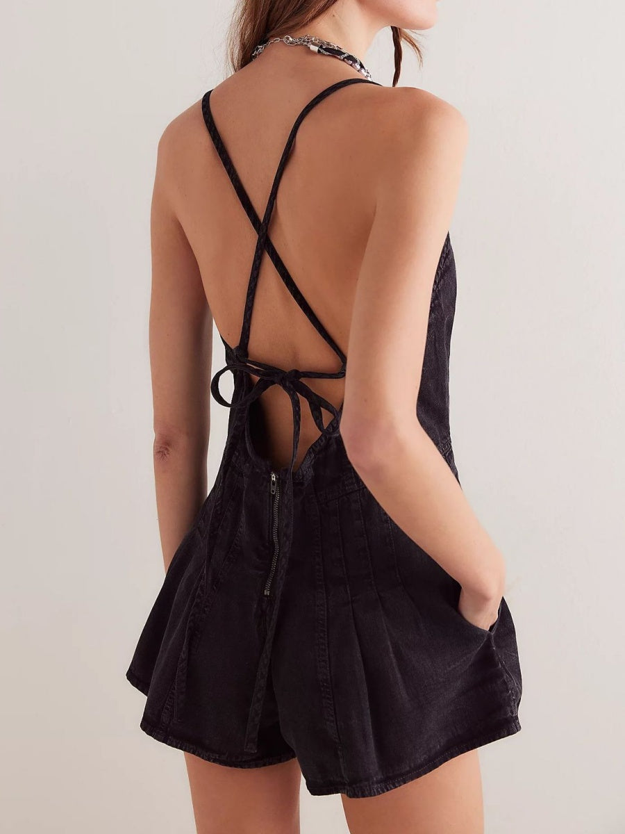 Drawstring Denim Jumpsuit