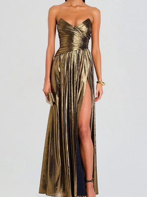 Slit Sleeveless Crimp Evening Dress Maxi Dresses