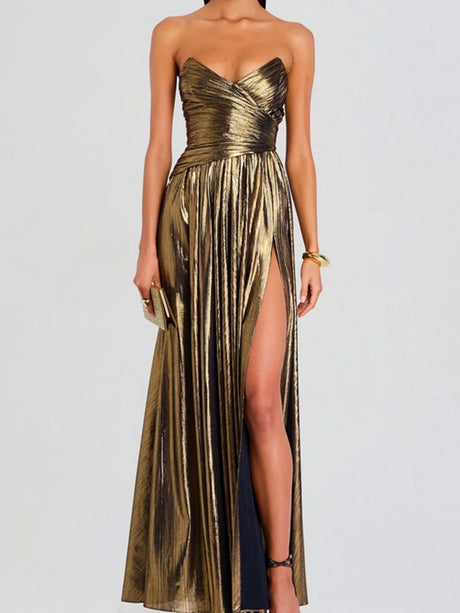 Slit Sleeveless Crimp Evening Dress Maxi Dresses