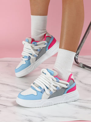 Women's Sneakers With Unique Color-blocked Shoelaces