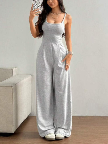 Cross-strap Open Back Hollow Jumpsuits
