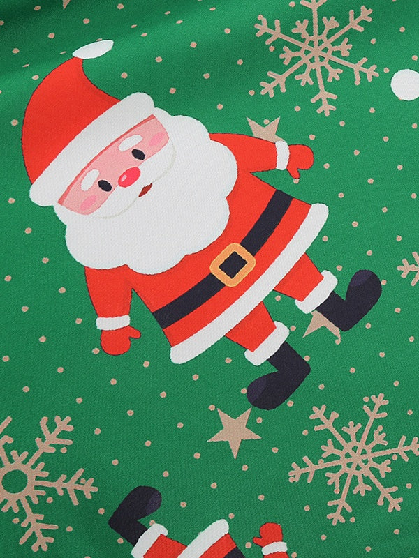 Christmas Crew Neck Splicing Long Sleeve Midi Dresses