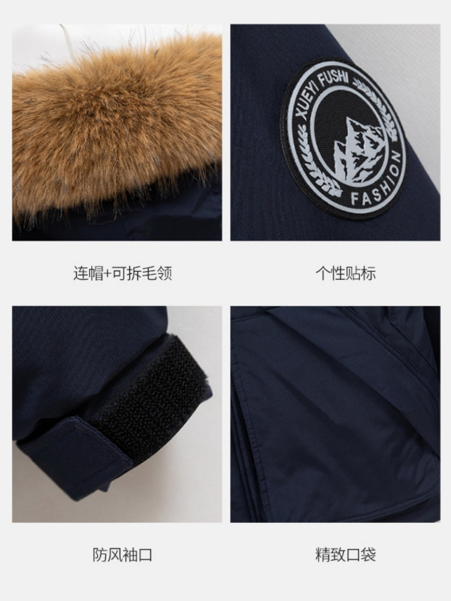 Zipper Version American Fleece Lined With Fur Collar Hooded Loose Leisure Outdoor Cotton-padded Clothing