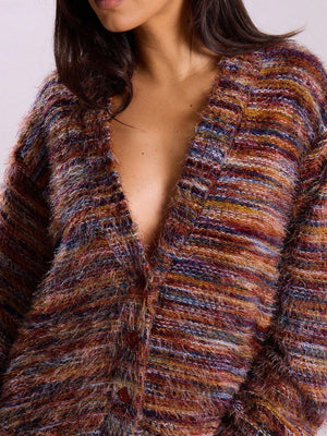 Fluffy Color matching Buttons Cardigans
