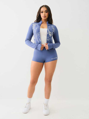 Printed Slim-fit Shorts Long-sleeved Zip-up Top 2-piece Sets