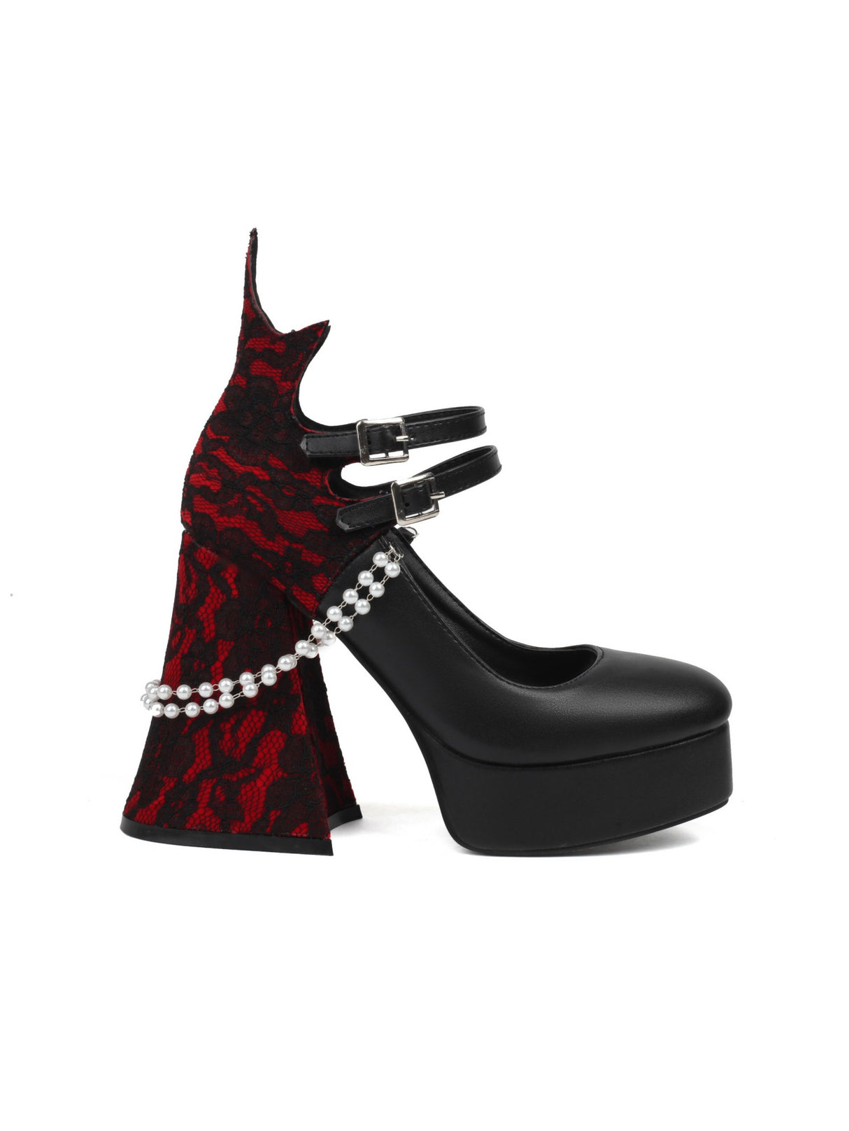 Pearl And Lace-trimmed Mary Jane High Heels