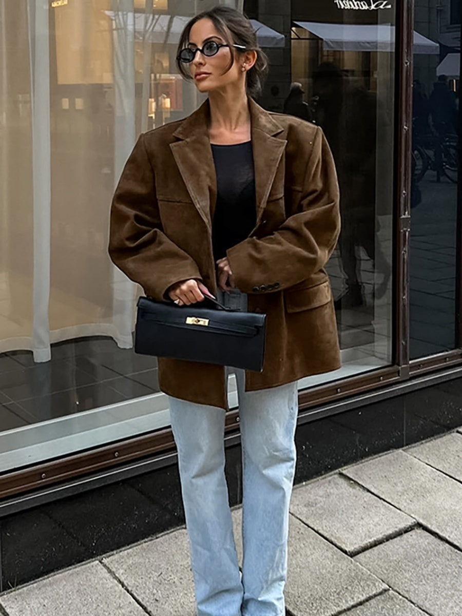 Liber Autumn Women's Buttons Suede Jackets