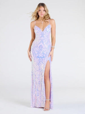 Robe longue de soirée bandage à sequins et décolleté en V