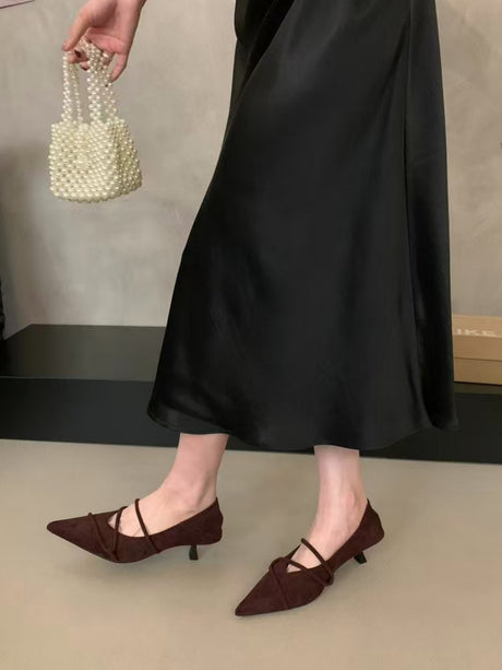 Suede Crisscross Strap Pointed Toe Stiletto Heels