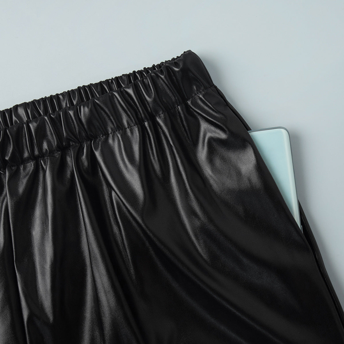 Drawstring Ankle Lantern Pants Loose Leather Pants PU Leather Trousers
