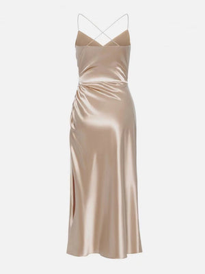 Satin Sexy Backless Halter Top With Slit Maxi Dresses