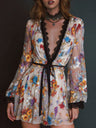 Lace Stitching Loose-fit Printed Mini&Short Dresses