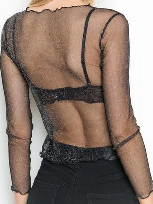 Long-sleeved Sheer Mesh Top