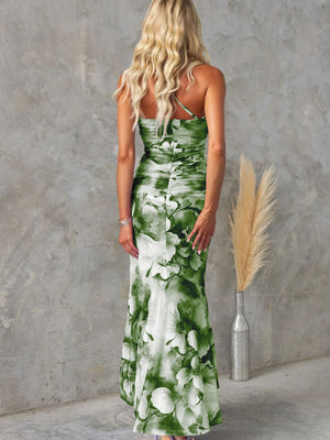 Sloping Shoulders Printed Stretch Tube Top Maxi Dresses