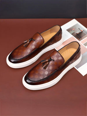 Plaid Tassel Slip-on Loafers