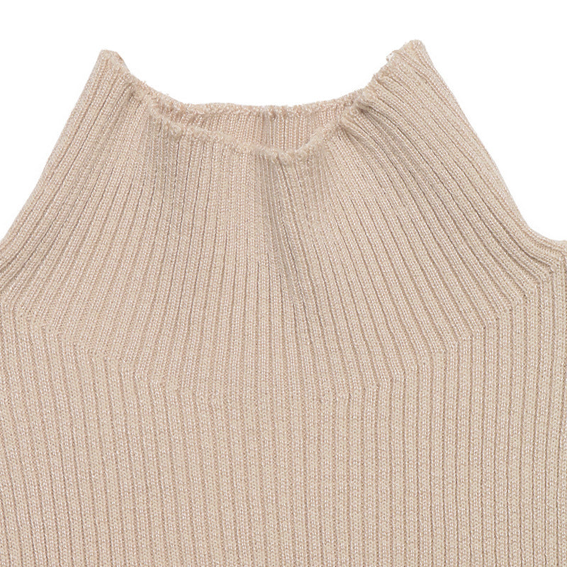 Slim-fit Knitted Long-sleeved Stand-collar Color-blocked Short Dress