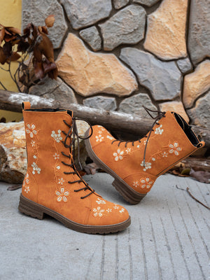 Floral Print Embroidered Women's Martin Boots