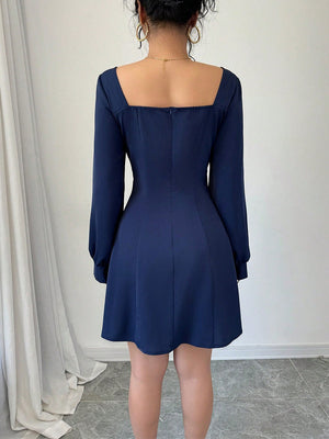 Long-sleeved Square Neck Slim Waist Short Dress