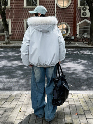 Cotton-padded Hooded  Jacket With Fur Collar